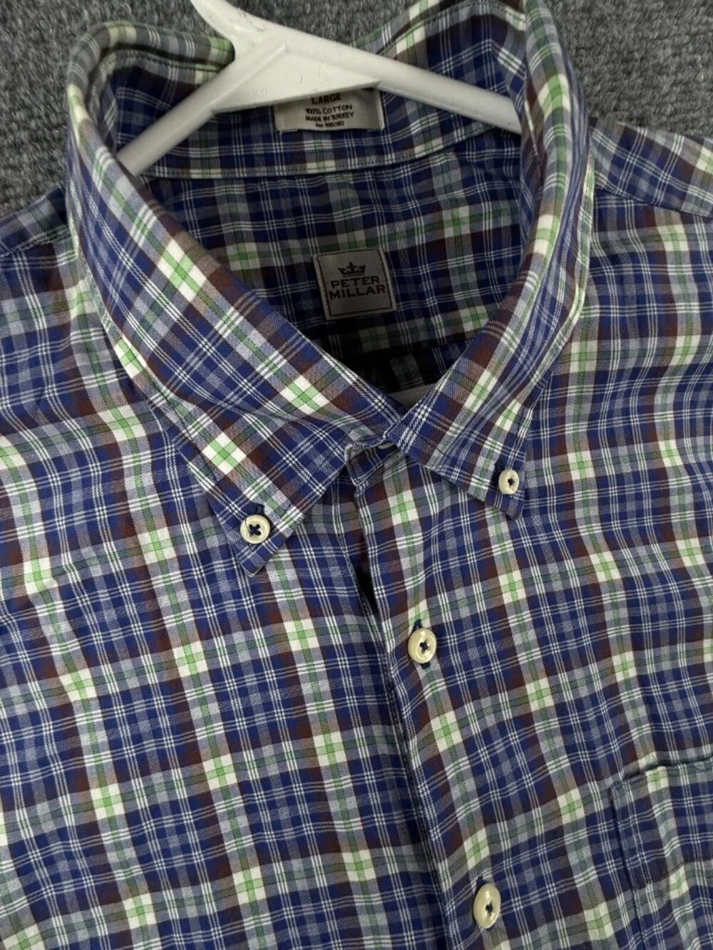 Peter Millar Long Sleeve Button Up Shirt Plaid Green Blue Cotton Adult Woven